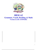 HESI A2 Grammar, Vocab, Reading, & Math Version 2 ( with ANSWERS )