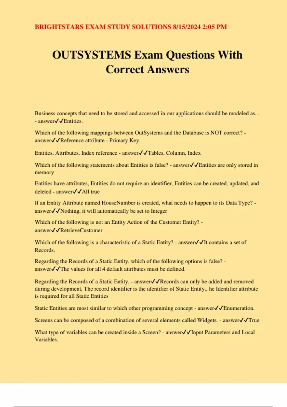 OUTSYSTEMS Exam Questions With Correct Answers - OUTSYSTEMS - Stuvia US