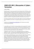 HSM 435 WK 1 Discussion &num; Cyber-Terrorism