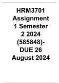 HRM3701 Assignment 1 Semester 2 2024 &lpar;585848&rpar;-DUE 26 August 2024 Questions and answers