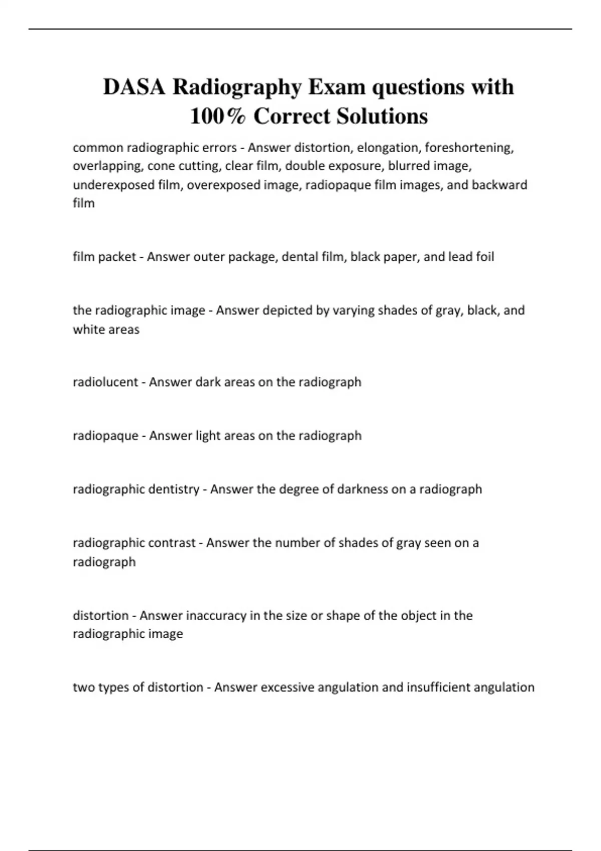 DASA Radiography Exam questions with 100% Correct Solutions - DASA ...