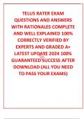 TELUS RATER EXAM QUESTIONS AND ANSWERS  WITH RATIONALES COMPLETE AND WELL EXPLAINED 100&percnt; CORRECTLY VERIFIED BY EXPERTS AND GRADED A&plus; LATEST UPDATE 2024 100&percnt; GUARANTEED SUCCESS AFTER DOWNLOAD &lpar;ALL YOU NEED TO PASS YOUR EXAMS&rpar;