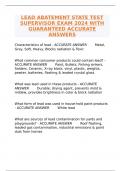 LEAD ABATEMENT STATE TEST SUPERVISOR EXAM 2024 WITH GUARANTEED ACCURATE ANSWERS