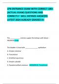 LPN ENTRANCE EXAM WITH CORRECT 180&plus; &lpar;ACTUAL EXAM&rpar; QUESTIONS AND CORRECTLY  WELL DEFINED ANSWERS LATEST 2024 ALREADY GRADED A&plus;     