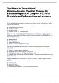 Test Bank for Essentials of Cardiopulmonary Physical Therapy 4th Edition Hillegass &sol; All Chapters 1-22 &sol; Full Complete verified questions and answers