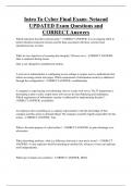 Intro To Cyber Final Exam- Netacad UPDATED Exam Questions and  CORRECT Answers