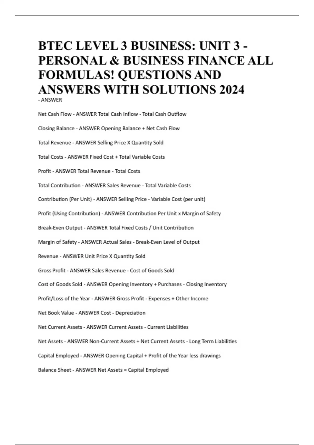 BTEC LEVEL 3 BUSINESS: UNIT 3 - PERSONAL & BUSINESS FINANCE ALL ...