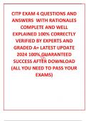 CITP EXAM 4 QUESTIONS AND ANSWERS  WITH RATIONALES COMPLETE AND WELL EXPLAINED 100&percnt; CORRECTLY VERIFIED BY EXPERTS AND GRADED A&plus; LATEST UPDATE 2024 100&percnt; GUARANTEED SUCCESS AFTER DOWNLOAD &lpar;ALL YOU NEED TO PASS YOUR EXAMS&rpar;