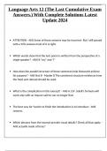 Language Arts 12 &lpar;The Last Cumulative Exam Answers&period;&rpar; With Complete Solutions Latest Update 2024