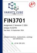 FIN3701 Assignment 2 &lpar;DETAILED ANSWERS&rpar; Semester 2 2024 - DISTINCTION GUARANTEED