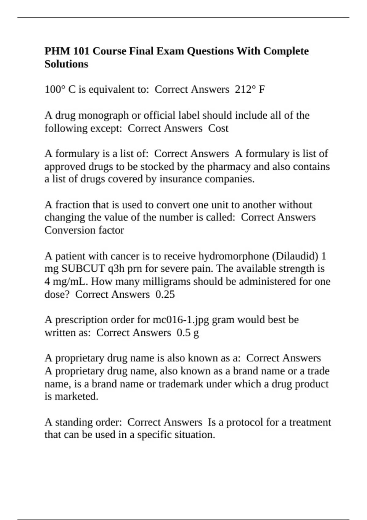 PHM 101 Course Final Exam Questions With Complete Solutions - PHM 101 ...