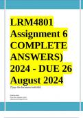 LRM4801 Assignment 6 COMPLETE ANSWERS&rpar; 2024 - DUE 26 August 2024 &semi; 100&percnt; TRUSTED Complete&comma; trusted solutions and explanations&period; Ensure your success with us&period;&period;