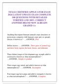 TEXAS CERTIFIED APPLICATOR EXAM 2024 LATEST UPDATE EXAM COMPLETE 100 QUESTIONS WITH DETAILED VERIFIED AND 100&percnt; CORRECT ANSWERS BRAND NEW ALREADY GRADED A&plus;