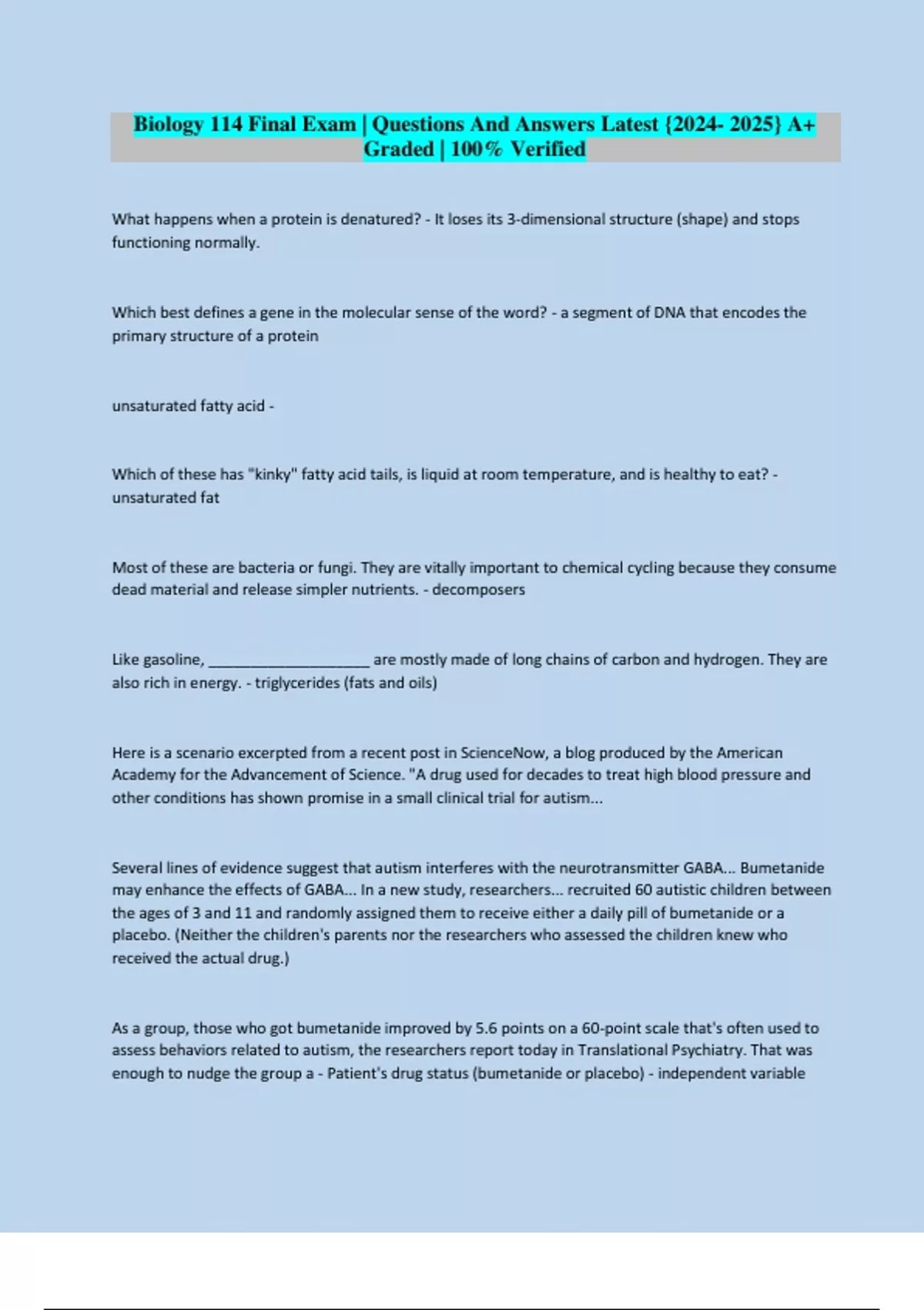 Biology 114 Final Exam | Questions And Answers Latest {} A+ Graded ...