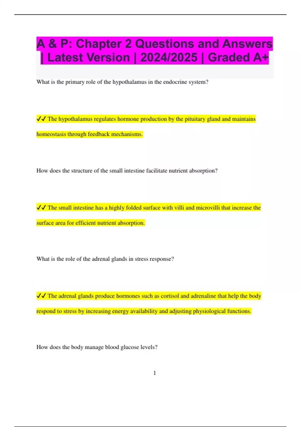A & P: Chapter 2 Questions and Answers | Latest Version | 2024/2025 ...