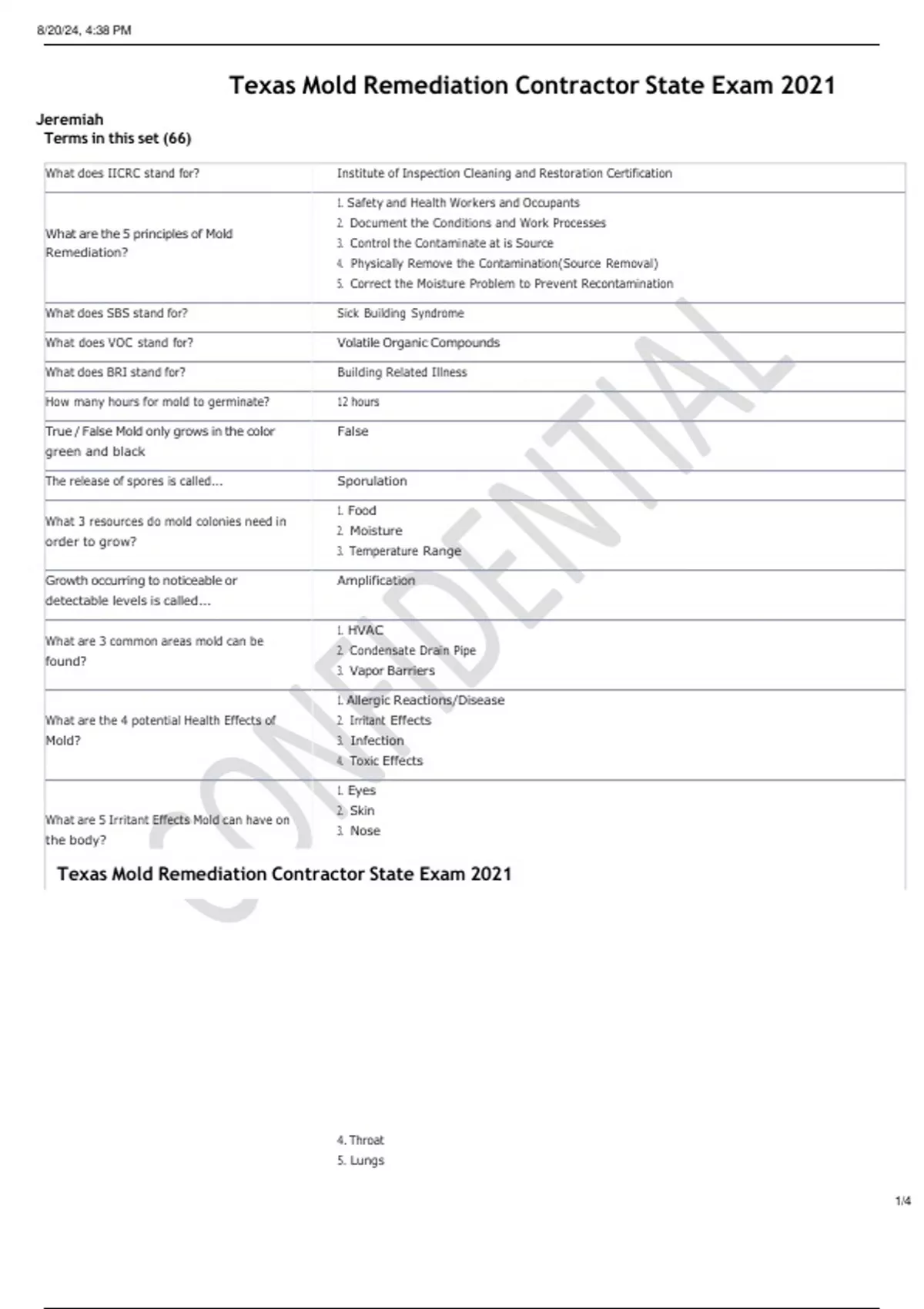 Texas Mold Remediation Contractor State Exam 2021 Terms in this set (66 ...