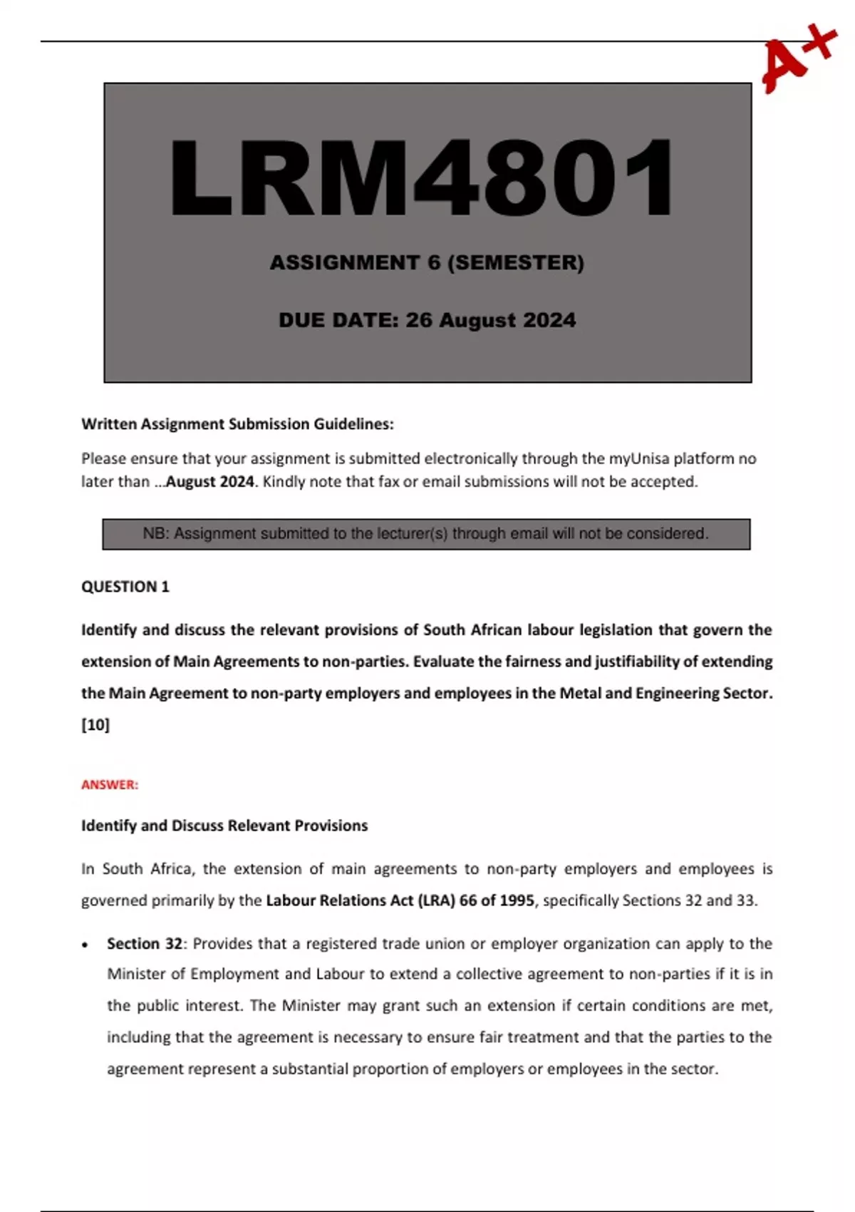 LRM4801 Assignment 6 (Year Module) 2024 - Due 26 August 2024 - LRM4801 ...