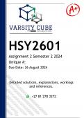 HSY2601 Assignment 2 &lpar;DETAILED ANSWERS&rpar; Semester 2 2024 - DISTINCTION GUARANTEED