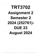TRT3702 Assignment 2 QUIZ &lpar;COMPLETE ANSWERS&rpar; Semester 2 2024 &lpar;252761&rpar;- DUE 23 August 2024