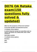 D076 OA Retake exam&lpar;150 questions fully solved & updated&rpar;