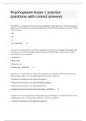 Psychopharm Exam 1 practice questions with correct answers