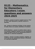 D125 - Mathematics for Elementary Educators I exam questions and answers 2024-2025&period;