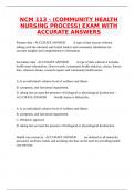 NCM 113 - &lpar;COMMUNITY HEALTH NURSING PROCESS&rpar; EXAM WITH ACCURATE ANSWERS