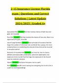 2-15 Insurance License Florida exam &vert; Questions and Correct Solutions &vert; Latest Update 2024&sol;2025 &vert; Graded A&plus;