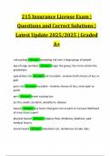 215 Insurance License Exam &vert; Questions and Correct Solutions &vert; Latest Update 2025&sol;2025 &vert; Graded A&plus;