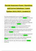 Florida Insurance Exam &vert; Questions and Correct Solutions &vert; Latest Update 2024&sol;2025 &vert; Graded A&plus;
