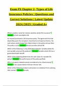 Exam FX Chapter 2- Types of Life Insurance Policies &vert; Questions and Correct Solutions &vert; Latest Update 2024&sol;2025 &vert; Graded A&plus;