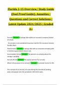 Florida 2-15 Overview&sol; Study Guide &lpar;Fool Proof Guide&rpar;&colon; Annuities &vert; Questions and Correct Solutions &vert; Latest Update 2024&sol;2025 &vert; Graded A&plus;