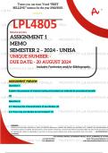 LPL4805 ASSIGNMENT 1 MEMO - SEMESTER 2 - 2024 - UNISA - DUE &colon; 20 AUGUST 2024 - UNIQUE NUMBER&colon;-  &lpar; FULLY REFERENCED WITH FOOTNOTES- DISTINCTION GUARANTEED&rpar;