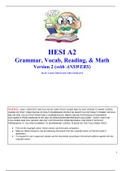 HESI A2 Grammar&comma; Vocab&comma; Reading&comma; & Math Version 2 &lpar;with ANSWERS&rpar;