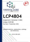 LCP4804 Assignment 2 &lpar;DETAILED ANSWERS&rpar; Semester 2 2024 - DISTINCTION GUARANTEED