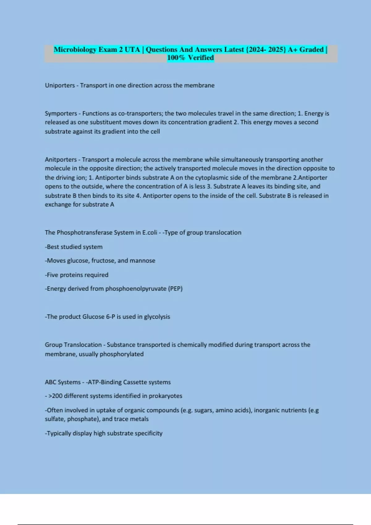 Microbiology Exam 2 UTA | Questions And Answers Latest {} A+ Graded ...