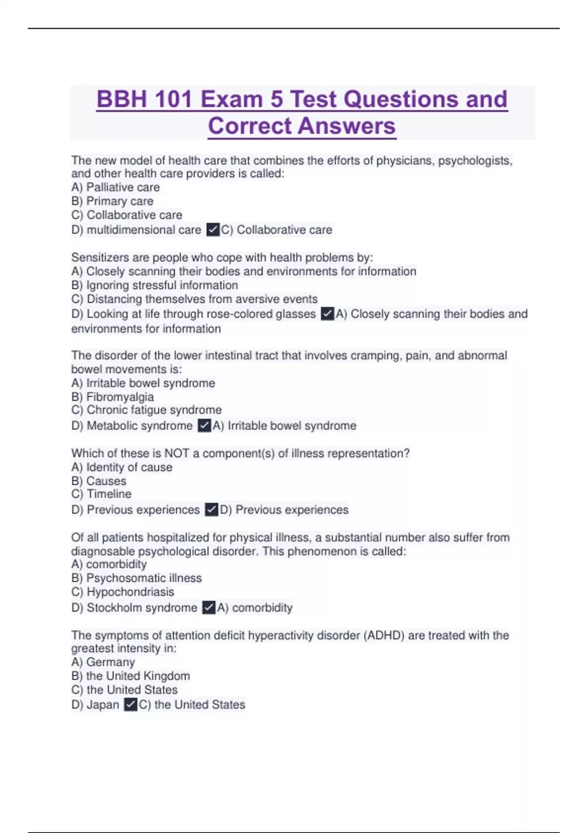 BBH 101 Exam 5 Test Questions and Correct Answers - BBH 101 - Stuvia US