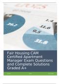 Fair Housing CAM Certified Apartment Manager Exam Questions and Complete Solutions Graded A&plus;