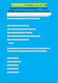 DISASTER MANAGEMENT - FINAL  EXAM Questions and Correct Answer