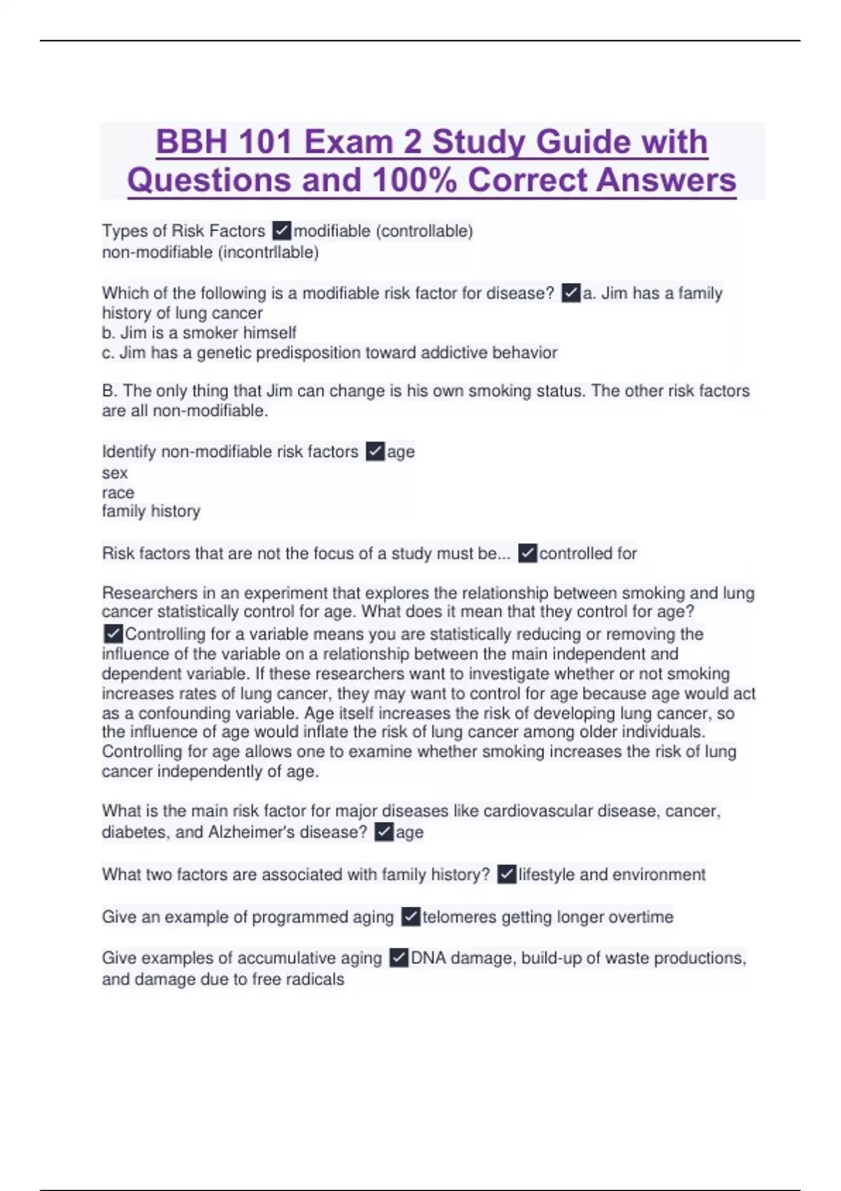 BBH 101 Exam 2 Study Guide with Questions and 100% Correct Answers ...