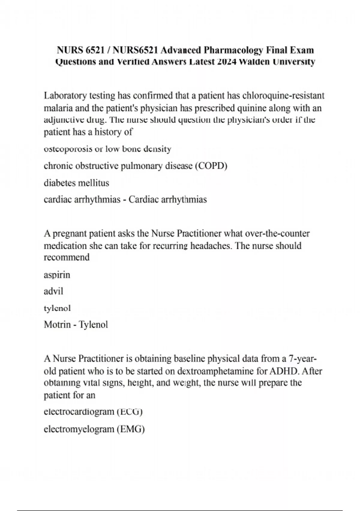 NURS 6521 / NURS6521 Advanced Pharmacology Final Exam Questions and ...