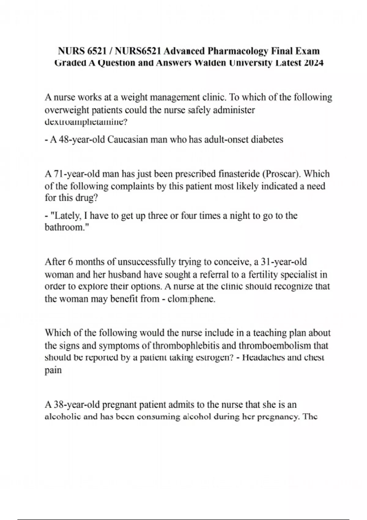 NURS 6521 / NURS6521 Advanced Pharmacology Final Exam Graded A Question ...