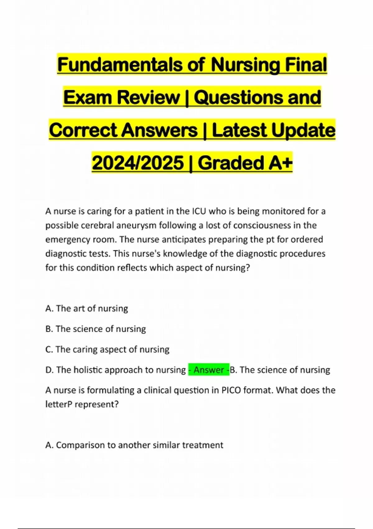 Fundamentals of Nursing Exams | Bundled Package | Questions and Answers ...