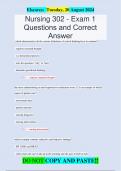 Nursing 302 - Exam 1 Questions and Correct  Answer