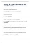 Biology 189 Arizona College exam with correct answers