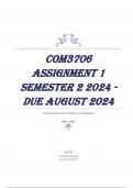 COM3706 Assignment 1 &lpar;COMPLETE ANSWERS&rpar; Semester 2 2024 - DUE August 2024 QUESTIONS SAND ANSWERS WITH RATIONALES COMPLETE AND WELL EXPLAINED 100&percnt; CORRECTLY VERIFIED BY EXPERTS AND GRADED A&plus; LATEST UPDATE 2024 100&percnt; GUARANTEED SUCCESS AFTER DOWNLOAD&lpar;ALL YOU