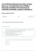 ATI NUTRITION RETAKE EXAM 2024 ACTUAL EXAM ALL 70 QUESTIONS AND CORRECT DETAILED ANSWERS WITH RATIONALES &lpar;VERIFIED ANSWERS&rpar; &vert;ALREADY GRADED A&plus;