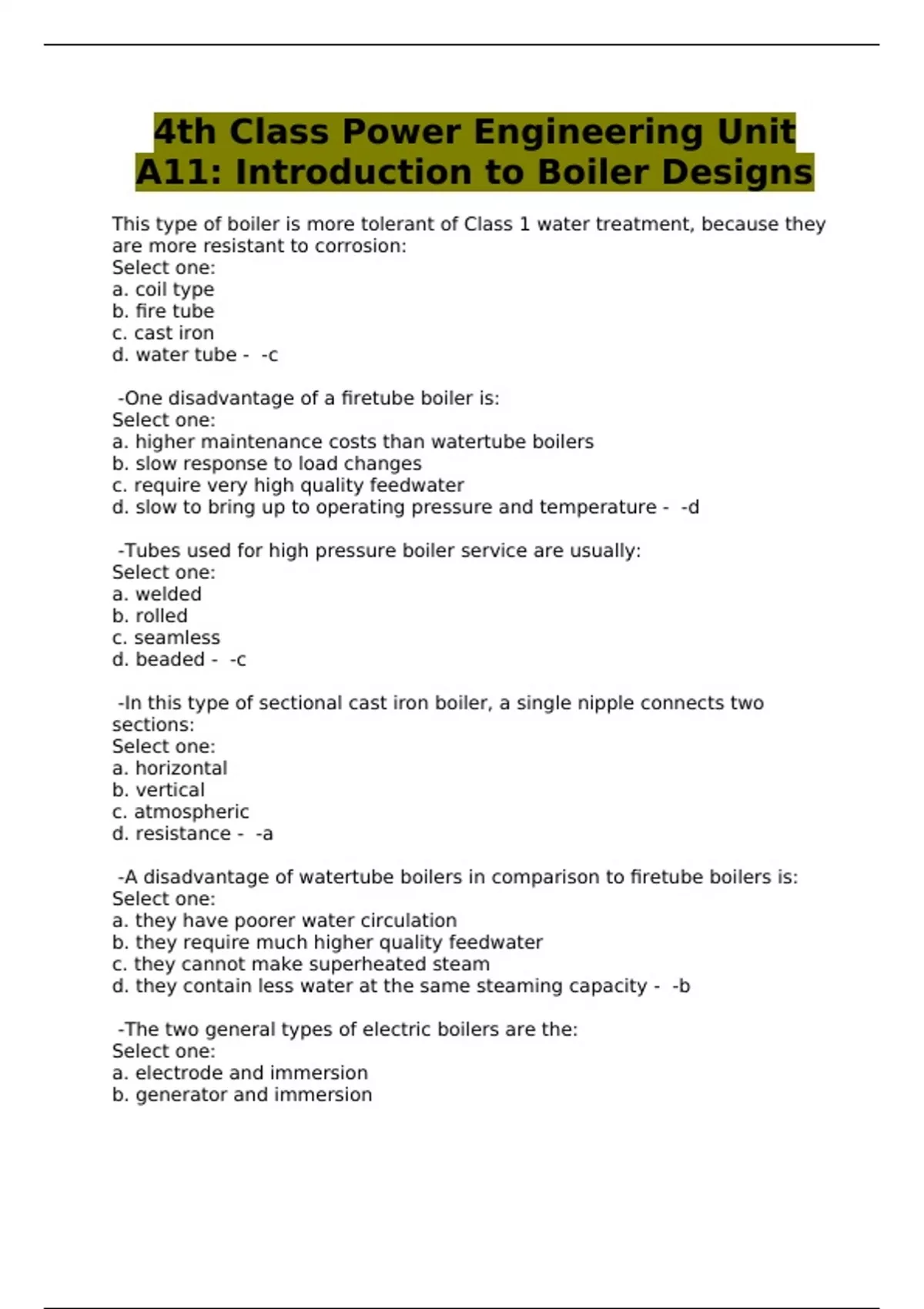 4th Class Power Engineering Unit A11: Introduction to Boiler Designs ...
