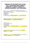 OREGON TATTOO PREP TEST ACTUAL TEST &vert; QUESTIONS AND CORRECT ANSWERS &vert; ALREADY GRADED A&plus; &vert; VERIFIED ANSWERS &vert; JUST RELEASED
