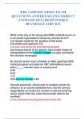 RBS CERTIFICATION EXAM QUESTIONS AND DETAILED CORRECT ANSWERS 2025 &vert; RESPONSIBLE BEVERAGE SERVICE